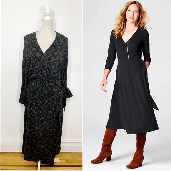 knit wrap midi dress